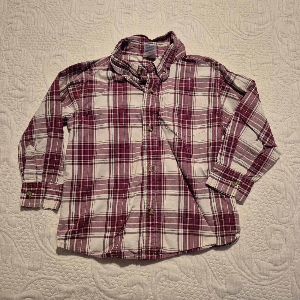 Gymboree boys size 2T red, white and black plaid button down shirt